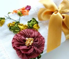 Mothers Days Gift . Ribbon Embroidered Turkish Towel, kitchen towel, mini towel