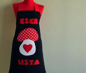 chef cap oven glove and double sided apron great gift new. mushroom